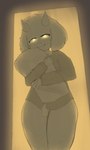 anthro bedroom_eyes clothing doorway femboy fluffy_ears glowing glowing_eyes horn male narrowed_eyes pillow seductive solo underwear white_body cappuchino deltarune undertale_(series) ralsei bovid caprine goat mammal 3:5 absurd_res hi_res