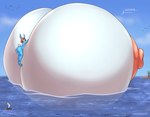 anthro big_breasts breasts female growth huge_breasts hyper hyper_breasts macro micro sea solo water lavochnica hare lagomorph leporid mammal rabbit absurd_res hi_res