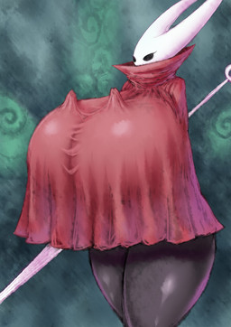 anthro big_breasts black_body breasts clothing dress duo female glistening glistening_body horn huge_breasts hyper hyper_breasts melee_weapon red_clothing red_dress sharing_clothing standing sword thick_thighs weapon wide_hips 2b-ge hollow_knight_(franchise) team_cherry hornet_(hollow_knight) arachnid arthropod spider hi_res