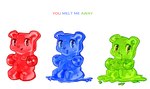 anthro blue_body bodily_fluids breasts candy dessert female food glistening glistening_body green_body group gummy_(food) gummy_bear_(food) kemono melting nude red_body simple_background sitting smile sweat text trio white_background alunka bear food_creature gummy_creature living_candy mammal english_text hi_res