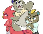 animal_crossing anthro asian_clothing beaver bulge c.j._(animal_crossing) chameleon chip_(animal_crossing) clothing cropped east_asian_clothing embarrassed flick_(animal_crossing) fundoshi group hi_res japanese_clothing lizard male male/male mammal nintendo reptile rodent scalie signature tbid trio underwear undressing