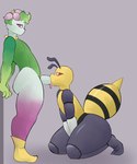 2_toes 5:6 absurd_res ambiguous_gender antennae_(anatomy) anthro arthropod arthropod_abdomen bee beedrill duo elemental_creature feet fellatio flora_fauna flower generation_1_pokemon generation_8_pokemon hands_behind_back hi_res hisuian_form hisuian_lilligant hymenopteran i_will_dance_only_if_the_beat_is_funky insect kneeling looking_down male male/ambiguous nectar nintendo oral penile plant plant_hair pokemon pokemon_(species) pseudo_hair regional_form_(pokemon) segmented_body sex side_view standing stinger stripes thick_thighs toes