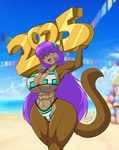 abs anthro beach bikini clothing female heavy_lifting muscular muscular_female solo swimwear two-piece_swimsuit year mastergodai rascals violet_storm domestic_cat felid feline felis mammal 2025