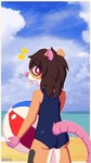 anthro ball beach beach_ball blush butt clothed clothing female fur hair inflatable looking_at_viewer looking_back one-piece_swimsuit outside rear_view sand seaside sky solo swimwear tail teeth water waka arma_(waka) mammal murid murine rat rodent 9:16 digital_media_(artwork) pixel_(artwork)