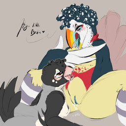 anthro beak bedroom_eyes blue_clitoris blue_tongue blush blush_lines bodily_fluids breasts butt clitoris colorful_body cunnilingus dark_body dark_feathers dialogue duo eye_contact eyelashes facial_markings feather_hands feathers female female/female genital_fluids genitals grey_background hair hand_on_chest head_markings heart_symbol jagged_beak leaking_pussy_juice leaking_vagina looking_at_another looking_at_partner looking_down looking_down_at_another looking_down_at_partner looking_pleasured looking_up_at_another looking_up_at_partner lying_on_ground markings multicolored_beak multicolored_body multicolored_feathers narrowed_eyes non-mammal_vulva on_ground open_beak open_mouth oral seductive sex simple_background sitting sitting_on_ground spread_legs spreading tail tail_feathers text tongue tongue_out torso_markings vaginal vaginal_fluids vaginal_fluids_in_mouth vaginal_fluids_on_ground vulva fossilprey acari_(cleothebirb) vanessa_(cleothebirb) avian bird parrot toucan 1:1 colored_sketch digital_drawing_(artwork) digital_media_(artwork) english_text hi_res sketch