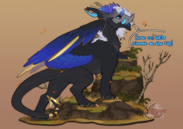 black_body black_scales black_sclera blue_horn blue_pawpads facial_horn feathered_wings feathers feral fur grass horn male mane nose_horn pawpads plant scales solo white_body white_fur white_mane wings cocodrops_(artist) mythology dragon mythological_creature mythological_scalie scalie