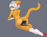 anthro crossgender female genitals grey_hair hair kemono looking_at_viewer pussy solo tail slick_(kemonomono_blog) johnsergal_(character) mammal sergal absurd_res hi_res