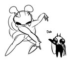 5_fingers ambiguous_gender antennae_(anatomy) biped black_body black_eyes cloak clothing dabbing duo fingers simple_background standing white_background skeletorskeletonized hollow_knight team_cherry bretta_(hollow_knight) sly_(hollow_knight) arthropod beetle insect 2020 digital_media_(artwork) meme monochrome female_(lore) male_(lore)