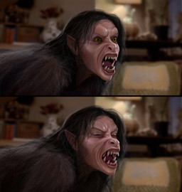 all_fours black_hair bodily_fluids canine_ears detailed_background female fur fur_growth furniture growth hair hair_growth living_room nude pointy_ears prick_ears realistic sharp_teeth snout snout_growth sofa solo species_transformation sweat table teeth transformation yellow_eyes liminalbean an_american_werewolf_in_london mythology canid canine mammal mythological_canine mythological_creature werecanid werecanine werecreature werewolf absurd_res comic detailed hi_res
