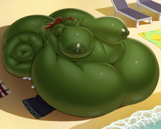 5_fingers anthro beach belly big_belly big_breasts big_butt big_nipples breasts broken_furniture butt chair day deep_navel female fingers fur furniture green_body green_eyes green_fur green_hooves green_nipples hair hand_on_breast hooves horn huge_belly huge_breasts huge_butt huge_nipples hyper hyper_belly hyper_breasts hyper_butt immobile morbidly_obese morbidly_obese_anthro morbidly_obese_female navel nipples obese obese_anthro obese_female open_mouth outside overweight overweight_anthro overweight_female pink_tongue red_hair red_tail sand solo tail tongue towel water artisipancake hasbro my_little_pony mythology equid equine horse mammal mythological_creature mythological_equine pony unicorn hi_res shaded