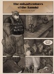 2007 anthro bottomwear caesarcub canid canine clothing comic dialogue english_text group hat headgear headwear male mammal outside overweight overweight_male pants raccoon_dog rodent sciurid shirt suid suina sus_(pig) tanuki text topwear tree_squirrel wild_boar