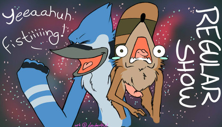 anal anal_fisting anal_penetration anthro bodily_fluids dialogue duo erection fisting from_behind_position genitals humor male male/male male_penetrated male_penetrating male_penetrating_male open_mouth penetration penis punch raised_tail sex tail tears teeth text what unknown_artist cartoon_network regular_show mordecai_(regular_show) rigby_(regular_show) avian bird blue_jay corvid jay_(bird) mammal new_world_jay oscine passerine procyonid raccoon english_text