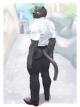 anthro black_body black_fur butt clothing fur male melanistic muscular red_eyes shirt solo topwear io_ths knights_college theo_prinz_von_hirschreich felid feline mammal pantherine 3:4 absurd_res hi_res