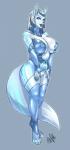 anthro blue_eyes blue_lips breasts female genitals latex lips pussy simple_background solo thick_lips meshpet canid canine canis mammal wolf blue_and_white hi_res monochrome