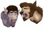 male snout solo tongue tongue_out transformation petplayer976 mythology takamurra44 canid canine human mammal mythological_canine mythological_creature were werecanid werecanine werewolf headshot_portrait multiple_images portrait