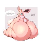 1:1 2023 anthro big_breasts big_butt blue_eyes breasts butt english_text female fur generation_1_pokemon hi_res huge_breasts huge_butt lightmizano nintendo pink_body pokemon pokemon_(species) scut_tail short_tail slightly_chubby solo tail text thick_thighs white_body white_fur wigglytuff