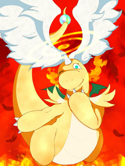 ambiguous_gender claws eyelashes feathered_wings feathers feral fire gem glare green_eyes green_wings head_wings one_eye_closed orange_body orange_scales orange_tail scales solo tail tail_gem unusual_wing_placement white_wings wings sixtytenfist nintendo pokemon generation_9_pokemon mega_dragonite mega_evolution pokemon_(species) 3:4 hi_res