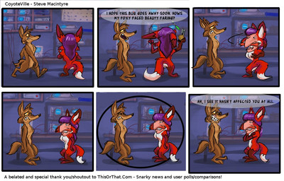 3_toes 4_fingers abstract_background angry annoyed anthro arm_tuft athletic athletic_anthro athletic_female athletic_male belly big_tail biped black_eyes black_nose breasts brown_body brown_ear_tips brown_feet brown_fur brown_hands butt casual_nudity caught_off_guard cheek_tuft chest_tuft clenched_teeth cloud cloudy_sky computer crossed_arms curling_tail derp_eyes dialogue dimple dipstick_ears dipstick_tail duo ear_markings ears_back ears_down elbow_tuft electronics facial_hair facial_tuft featureless_breasts feet female fever fingers fluffy fluffy_tail funny_face fur glare glaring glaring_at_another gloves_(marking) hair head_tuft huge_nose humanoid_face humanoid_hands humor ill inside knee_tuft laboratory leg_markings leg_tuft lines_drawn long_hair looking_at_another machine male markings monobutt motion_lines multicolored_body multicolored_ears multicolored_fur mustache nude nudist open_mouth orange_facial_hair orange_mustache paws pecs pivoted_ears plantigrade purple_hair rear_view red_body red_fur reveal scrunchy_face shadow shocked shoulder_tuft silly_face size_difference sky smaller_female smile smiling_at_another smirking_at_another social_nudity socks_(marking) special_thanks standing surprised tail tail_markings talking_to_another tan_belly tan_body tan_chest tan_fur tan_skin teeth teeth_showing text title toes tuft turning_around two_tone_body two_tone_fur walking whiskers white_body white_fur white_sclera white_tail_tip wide_hips wire working yellow_sclera stevethedragon coyoteville nickelodeon the_sixth_sense the_wild_thornberrys beneatha_(coyoteville) haley_joel_osment nigel_thornberry sean_o'desse canid canine canis coyote fennec_fox fox human mammal red_fox true_fox 2013 artist_name colored comic credits crossover detailed digital_drawing_(artwork) digital_media_(artwork) english_text meme shaded url