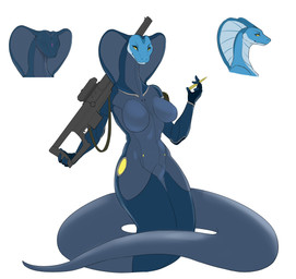 ammunition anthro apode big_breasts blue_body breasts clothed clothed_anthro clothed_female clothing female grey_clothing grey_latex grey_skinsuit gun holding_gun holding_object holding_ranged_weapon holding_rifle holding_weapon latex latex_clothing latex_skinsuit legless looking_at_viewer ranged_weapon rifle serpentine skinsuit snake_hood solo tight_clothing weapon yellow_sclera treyer draconcopode naga reptile scalie snake 2025 absurd_res digital_media_(artwork) hi_res