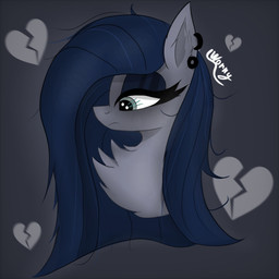 alternative_fashion blue_hair blue_mane broken_heart ear_piercing emo eyelashes eyeshadow female feral fluffy fluffy_chest fur grey_background grey_body grey_eyes grey_fur hair half-closed_eyes heart_symbol heartbreak makeup mane narrowed_eyes piercing ring_piercing sad simple_background solo symbol text thick_eyelashes worny friendship_is_magic hasbro my_little_pony mythology fan_character minkie_pie earth_pony equid equine horse mammal mythological_creature mythological_equine pony 1:1 2026 absurd_res digital_media_(artwork) hi_res signature