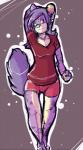 anthro biped clothed clothing female fur hair looking_at_viewer simple_background smile solo standing coffeesheizen canid canine canis domestic_dog mammal sketch