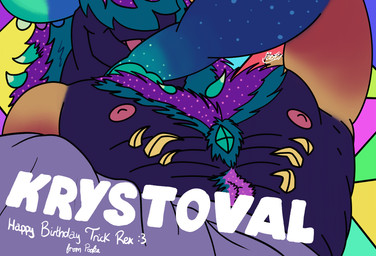 anthro birthday body_hair chest_hair clothed clothing crystal hair happy_trail horn long_hair male muscular nipples purple_body ribs solo text tongue tongue_out toony topless pookashifts microsoft minecraft mojang xbox_game_studios krystoval_(trick_rex) warden_(minecraft) absurd_res artist_name handwritten_text hi_res signature