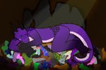 anthro blue_eyes cave claws dildo dildo_(bad_dragon) hoard horn lying male pupils purple_body scales sex_toy slit_pupils solo ventral_scales waking_up littlegaydragon bad_dragon mythology mirabilis dragon mythological_creature mythological_scalie reptile scalie wingless_dragon 3:2