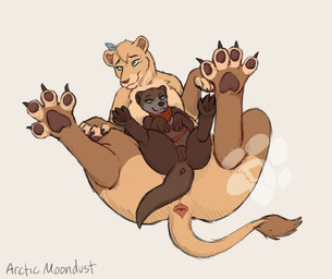 anatomically_correct anatomically_correct_genitalia anus butt duo female female/female feral genitals inviting_to_sex lying mustelid_vulva on_back pawpads paws presenting presenting_vulva simple_background smile spread_legs spreading tail tail_anus vulva white_background arcticmoondust felid lion mammal mustelid otter pantherine hi_res sketch