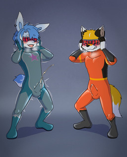 4_fingers anthro aroused aroused_face balls_outline bangs black_nose blue_body blue_bodysuit blue_clothing blue_ears blue_fur blue_hair blue_inner_ear blue_latex blue_skinsuit blue_spandex bodily_fluids bodysuit boots brainwashing breath brown_body brown_ears brown_eyebrows brown_fur buckteeth bulge cheek_tuft claws clenched_teeth clothing crying cum cum_in_clothing cum_through_clothing cumshot detailed_bulge dipstick_ears dripping duo ear_markings ear_piercing ear_ring ejaculation emanata erection erection_under_clothing eyebrows eyes_closed eyewear eyewear_on_head facial_tuft fangs finger_claws fingers footwear fox_ears fox_tail fur genital_fluids genital_outline gloves grey_background hair hand_on_head handwear highlights_(coloring) hypnotic_visor latex latex_boots latex_clothing latex_footwear latex_gloves latex_handwear latex_skinsuit leaking_precum long_ears looking_pleasured male markings mind_control multicolored_ears open_mouth panting penis_outline piercing pink_eyes precum precum_drip rabbit_ears red_bodysuit red_clothing red_latex red_skinsuit red_spandex ring_piercing scut_tail shoes short_tail simple_background skinsuit spandex spandex_clothing squirming star star_print struggling superhero superhero_costume sweat sweatdrop tail tan_inner_ear tears teeth tenting tight_clothing tongue tongue_out transformed_clothing tuft wet wet_clothing white_body white_ear_tips white_eyebrows white_fur white_highlights yellow_body yellow_fur young young_anthro young_male lmania329 rest_(lmania329) canid canine canis fox lagomorph leporid mammal rabbit hi_res sequence
