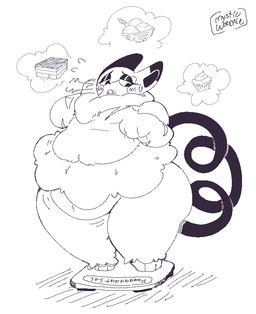 3_toes anthro belly big_belly blush blush_lines bodily_fluids bottom_heavy breasts cupcake curled_tail dessert dipstick_ears ear_markings eyelashes feet female female_anthro food half-closed_eyes hand_on_chest huge_belly huge_hips huge_thighs ice_cream long_tail looking_down markings motion_lines multicolored_ears narrowed_eyes neck_tuft obese obese_anthro obese_female overweight overweight_anthro overweight_female paws simple_background small_breasts solo sweat sweatdrop tail text thick_thighs tiramisu_(food) toes tuft weighing_scale weight_conscious whiskers white_background wide_hips mysticwaffle032 nintendo pokemon generation_4_pokemon pokemon_(species) purugly 2026 black_and_white english_text monochrome portrait signature