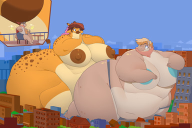 anthro areola belly big_belly big_breasts big_butt biped blonde_hair body_size_growth breasts brown_hair building building_destruction butt city clothing day destruction detailed_background female fur group hair highlights_(coloring) horn huge_belly huge_breasts huge_butt hyper hyper_butt long_neck morbidly_obese morbidly_obese_anthro morbidly_obese_female navel nipples nude obese obese_anthro obese_female orange_body orange_fur ossicone outside overweight overweight_anthro overweight_female pink_highlights size_transformation sky tan_body tan_skin thick_thighs transformation trio underwear commoddity kubwa_kalua rocco_(roundanimal) common_hippopotamus felid giraffe giraffid hippopotamid hybrid lion mammal pantherine 2021 absurd_res digital_drawing_(artwork) digital_media_(artwork) hi_res