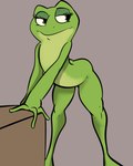 anthro female flat_chested front_view green_body leaning leaning_forward looking_aside nude nude_anthro nude_female semi-anthro solo illegaleel disney the_princess_and_the_frog princess_tiana amphibian frog 2022 hi_res portrait three-quarter_portrait