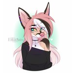 anthro blep breasts brown_body brown_fur clothed clothing ear_piercing ear_ring eyebrows eyelashes female fur hair lips piercing pink_hair ring_piercing simple_background smile tongue tongue_out ei-ka canid canine fox mammal 1:1 2022 digital_media_(artwork) hi_res