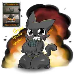 bite exploding_kitten explosives female grenade short_stack solo weapon monodie exploding_kittens domestic_cat felid feline felis mammal 1:1 hi_res
