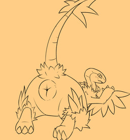 3_fingers 3_toes ambiguous_gender anus anus_focus bedroom_eyes big_anus biped bipedal_feral blush bottom_heavy butt claw_fingers claw_toes feet feral fingers huge_anus long_tail looking_at_viewer looking_back looking_back_at_viewer lying monobutt narrowed_eyes null on_front puffy_anus pupils rear_view seductive semi-anthro simple_background slit_pupils smile solo tail tail_tuft three-quarter_view toes toony tuft yellow_background miradrgn nintendo pokemon archeops fossil_pokemon generation_5_pokemon pokemon_(species) 2019 hi_res line_art