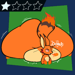 after_vore ambiguous_gender belly big_belly big_butt burping burping_fire butt butt_expansion cheek_tuft expansion facial_tuft feral feral_pred fire flaming_tail fur huge_belly huge_butt hyper hyper_belly hyper_butt looking_at_viewer lying on_front orange_body orange_fur red_eyes solo star_symbol tail tuft vore weight_gain storebrandgenerics palworld pocketpair foxparks pal_(species) 1:1 2024 digital_drawing_(artwork) digital_media_(artwork)