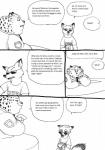 anthro benjamin_clawhauser bernielover beverage canid canine cheetah clothed clothing comic disney duo english_text eyewear felid feline food fox fur hi_res jealous male mammal monochrome nick_wilde police red_fox simple_background smile speech_bubble sunglasses text true_fox uniform white_background zootopia
