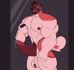 anthro balls beard big_muscles big_penis bodily_fluids body_hair brown_beard brown_body brown_ears brown_face brown_facial_hair brown_fur brown_hair brown_nipples brown_penis brown_pubes cellphone countershading ear_piercing electronics facial_hair fist fur genital_fluids genitals glans grin hair hairy_balls holding_cellphone holding_object holding_phone holding_smartphone huge_penis humanoid_genitalia humanoid_penis long_penis male male_anthro multicolored_body multicolored_fur muscular muscular_anthro muscular_male nipple_piercing nipples nude_anthro nude_male orange_body orange_fur orange_tail pecs penis phone piercing precum pubes red_glans smartphone smile solo tail tan_balls tan_body tan_countershading tan_fur tan_tail teeth text vein veiny_penis melaisen bau_(melaisen) akita american_akita canid canine canis domestic_dog mammal spitz 2022 absurd_res artist_name digital_drawing_(artwork) digital_media_(artwork) hi_res portrait three-quarter_portrait