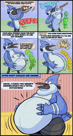 abdominal_bulge after_vore asking asking_what belly big_belly big_cheeks black_border bodily_noises body_outline border burping caption_box chubby_cheeks color_coded color_coded_speech_bubble command cross-popping_vein death derived_sound_effect dialogue dialogue_with_sound_effects different_sound_effects digestion digestion_noises double_chin drip_effect dripping_text duo extended_sound_effect face_imprint fatal_vore feet_first forced glorp glurk iconography imprint interrupted_speech male male/male muffled name_drop name_in_dialogue onomatopoeia overweight partially_inside question rapid_digestion rumbling_stomach shlorp skull_and_crossbones sound_effect_variant sound_effects speech_bubble stretched_throat stuttering swallowing swallowing_sound_effect talking_to_another talking_to_pred talking_to_prey text text_box vore vowelless vowelless_vocalization weight_gain sharkavian cartoon_network regular_show mordecai_(regular_show) rigby_(regular_show) avian bird blue_jay corvid jay_(bird) mammal new_world_jay oscine passerine procyonid raccoon absurd_res digital_media_(artwork) english_text hi_res