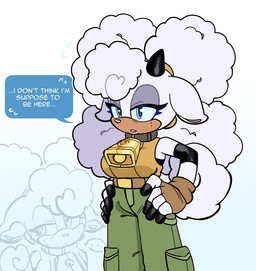 anthro bell bell_collar blue_eyes collar eyelashes female fur horn long_eyelashes solo tear_trough text wool_(fur) kore_eon idw_publishing sega sonic_the_hedgehog_(comics) sonic_the_hedgehog_(idw) sonic_the_hedgehog_(series) lanolin_the_sheep_(sonic) bovid caprine mammal sheep english_text hi_res
