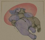 anthro duo eyes_closed floppy_ears green_body grin hug lying male male/male on_back on_front paws permagrin plushie purple_body rear_view red_background simple_background sleeping smile tan_background teeth blushing_yokai ambiguous_species animate_inanimate living_plushie