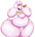 anthro areola belly big_breasts blush bodily_fluids breasts clothing female fur genitals horn huge_breasts huge_hips huge_thighs hyper hyper_breasts lactating mature_female nipples obese obese_anthro obese_female overweight overweight_anthro overweight_female pussy slightly_chubby slightly_chubby_female solo thick_thighs tight_clothing weight_gain white_body white_fur wide_hips neo_geppetto undertale_(series) toriel boss_monster_(undertale) bovid caprine mammal absurd_res comic digital_media_(artwork) hi_res