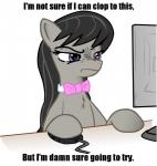 annoyed black_hair bow_(feature) bow_tie determined female feral fur grey_body grey_fur hair long_hair purple_eyes simple_background solo text reiduran friendship_is_magic hasbro my_little_pony octavia_(mlp) earth_pony equid equine horse mammal pony 2014 english_text meme reaction_image