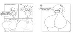 anthro big_breasts big_butt breast_expansion breasts butt dialogue expansion female hanging_breasts huge_breasts huge_butt multiple_angles rear_view simple_background solo text white_background dewbber nintendo pokemon quote_the_audino audino generation_5_pokemon pokemon_(species) comic english_text monochrome