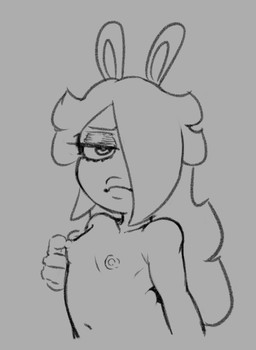 4_fingers anthro areola bangs black_eyebrows closed_frown eyebrows eyelashes female female_anthro fingers flat_chested frown frowning_at_viewer fur grey_areola grey_background grey_body grey_eyes grey_fur grey_hair grey_lips grey_nipples hair hair_over_eye half-closed_eyes lips long_ears looking_at_viewer mouth_closed narrowed_eyes nipples noseless nude nude_anthro nude_female simple_background solo thin_eyebrows touching_nipple touching_own_nipple unimpressed dangus-llc mario_bros mario_plus_rabbids_sparks_of_hope nintendo raving_rabbids rayman_(series) ubisoft rabbid_rosalina lagomorph mammal rabbid 2021 black_and_grey crossover digital_drawing_(artwork) digital_media_(artwork) english_description half-length_portrait hi_res monochrome portrait sketch