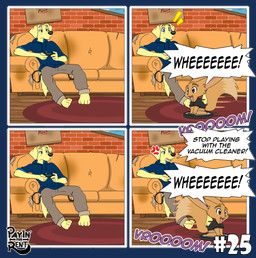 anthro cleaning_tool dialogue furniture humor living_room male sitting sofa text vacuum_cleaner ariesartist roomba ben_(ariesartist) roger_(ariesartist) bird_dog canid canine canis domestic_dog fennec_fox fox hunting_dog labrador mammal retriever true_fox alpha_channel comic english_text hi_res