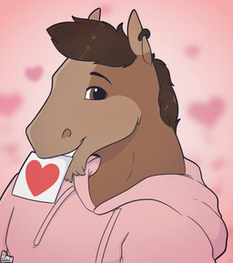 anthro clothed clothing ear_piercing heart_symbol hoodie male note piercing simple_background solo topwear almy brick_heartstone equid equine horse mammal absurd_res digital_media_(artwork) hi_res watermark