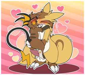 anthro ball_fondling balls biped blush bodily_fluids border brown_body brown_fur butt duo eyes_closed eyewear fondling fur genital_fluids genitals glasses heart_symbol kiss_on_lips kissing male male/male penis precum saliva sloppy_kiss standing_on_balls sweat white_border yellow_body yellow_fur graedius_(artist) nintendo pokemon graedius_(linoone) generation_1_pokemon generation_3_pokemon linoone mammal pokemon_(species) raichu 2022 dated digital_media_(artwork) signature