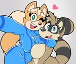 2018 acstlu anthro big_butt blue_eyes bodysuit breast_squish breasts breasts_frottage butt canid canine clothing crossgender digital_drawing_(artwork) digital_media_(artwork) dipstick_tail duo featureless_breasts featureless_crotch female female/female fox fox_mccloud green_eyes heart_symbol hug huge_butt looking_at_viewer mammal maple_syrup_art markings maypul metroid mtf_crossgender multicolored_body multicolored_tail nintendo one_eye_closed open_mouth open_smile orange_body procyonid raccoon ring_(marking) ringed_tail rivals_of_aether selfie simple_background skinsuit smile squish star_fox striped_markings striped_tail stripes tail tail_markings tan_body thick_thighs tight_clothing tongue two_tone_body wide_hips wink zero_suit zerosuit_fox