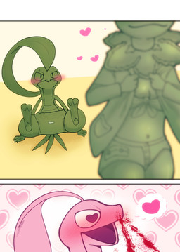 2_panel_comic 3_fingers 3_tails 3_toes 4_fingers abstract_background animal_feet animal_hands anthro being_watched belly_stripes blood blush blush_lines bodily_fluids bottomwear breasts cardigan claws clean_diaper cleavage closed_smile clothed clothing countershade_body countershade_face countershade_neck countershade_scales countershade_torso countershading diaper diaper_fetish diaper_only dressing dressing_up duo feet female finger_claws fingers flower flower_on_body hallux happy head_leaf heart_background heart_eyes heart_symbol hotpants humanoid_hands iconography infatuation inside leaf leaf_tail leaves_on_arms leaves_on_body looking_at_another looking_at_partner love male male/female mouth_closed multi_tail multicolored_face nosebleed open_mouth open_smile petals pink_background plant pokemorph pupils scales semi-anthro shirt short_comic shorts simple_background sitting sitting_on_ground small_pupils smile sweat sweatdrop tail thought_bubble tied_shirt toe_claws toes topless topwear wearing_diaper yellow_background elumagedosuko nintendo pokemon dino_evergreen fan_character maya_leafwing dinosaur dromaeosaurid elemental_creature flora_fauna generation_2_pokemon generation_3_pokemon grovyle meganium pokemon_(species) prehistoric_species reptile saurischian sauropod sauropodomorph scalie theropod absurd_res comic digital_drawing_(artwork) digital_media_(artwork) end_page hi_res restricted_palette